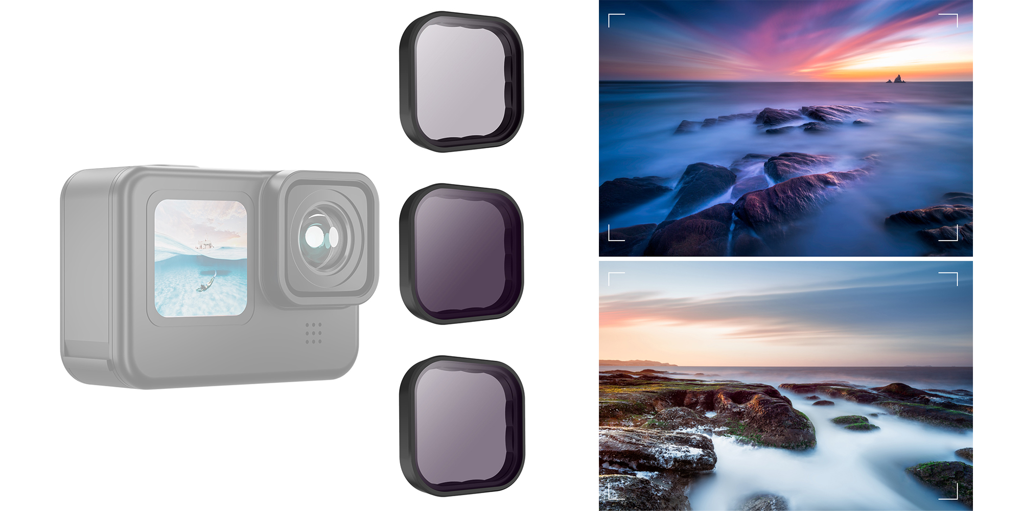 width=100% Zestaw filtrów szarych Telesin GP-FLT-903 do kamer GoPro Hero 9 / 10 / 11 / 12