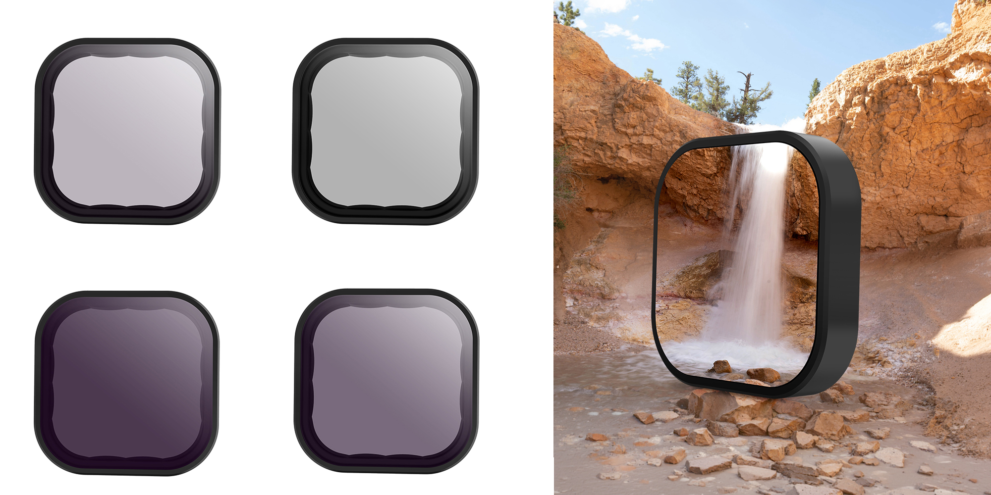 width=100% Zestaw filtrów szarych Telesin GP-FLT-903 do kamer GoPro Hero 9 / 10 / 11 / 12