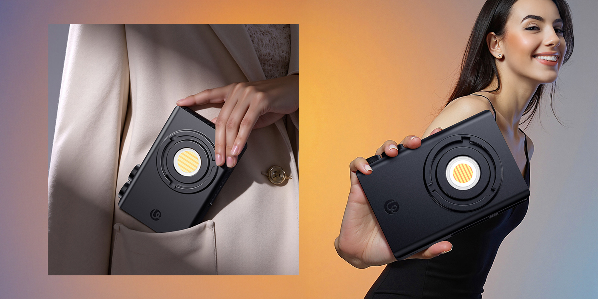 Lampa LED Ulanzi C01 - WB (2700 K - 6500 K) na 2 zdjęciach - wkładana do kieszeni oraz trzymana w dłoni