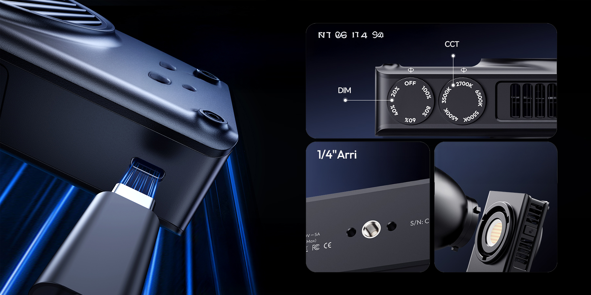 Lampa LED Ulanzi C01 - WB (2700 K - 6500 K) - obudowa zaprezentowana z różnych stron