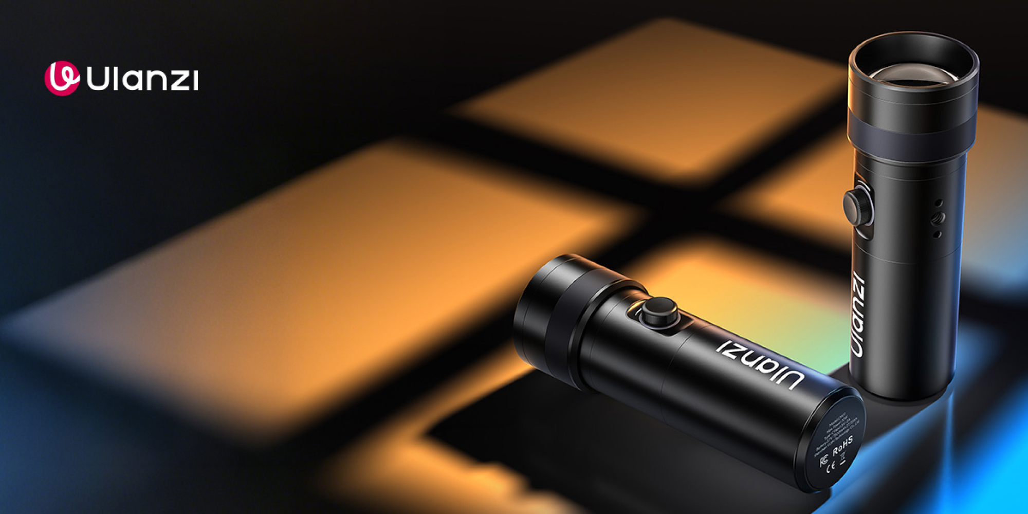 Lampa LED Ulanzi LM01 - RGB, WB (5600 K) na tle scenografii przypominającej okno, wykonanej za pomocą światła