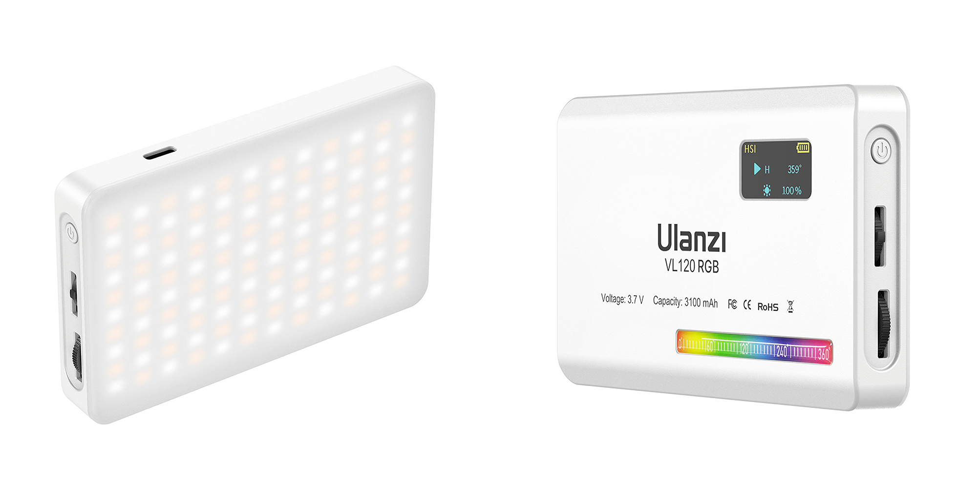 Lampa LED Ulanzi VL120 - RGB, WB (2500 K - 9000 K), biała