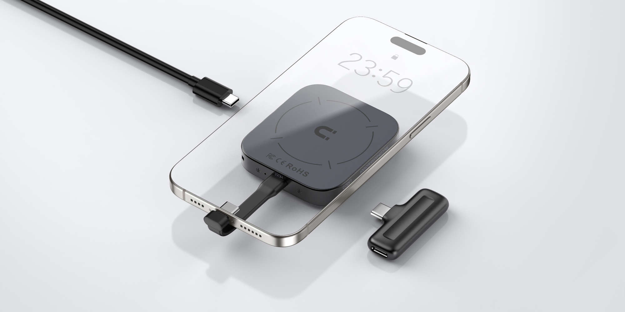 width=100% Obudowa na dysk M.2 Ulanzi MA55 do smartfona - prezentacja wykorzystania portów USB-C