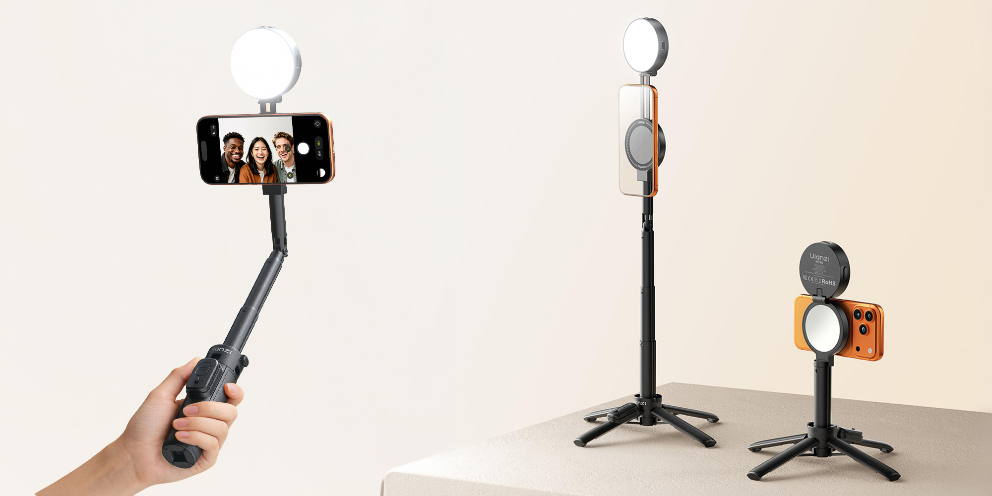 Selfie stick Ulanzi MT40 z lampą LED - WB (2500 K - 8500 K)