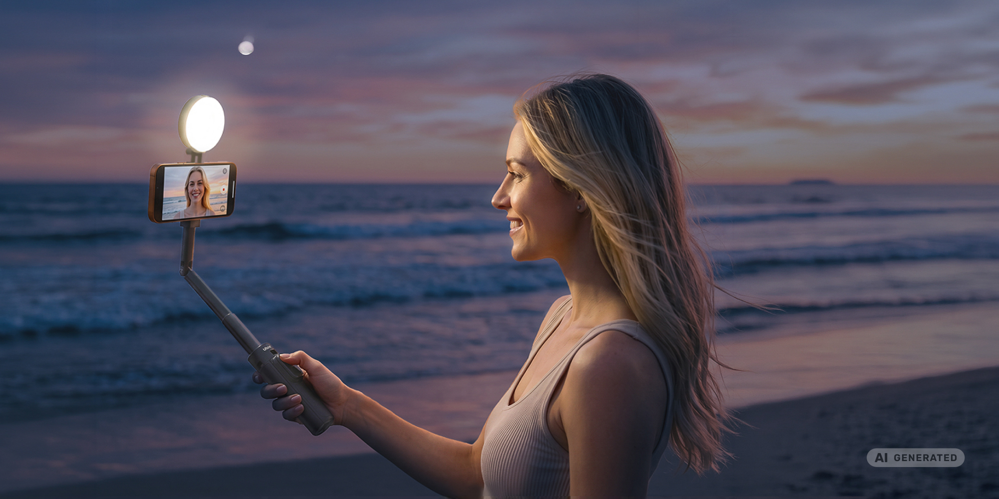 Selfie stick Ulanzi MT40 z lampą LED - WB (2500 K - 8500 K)