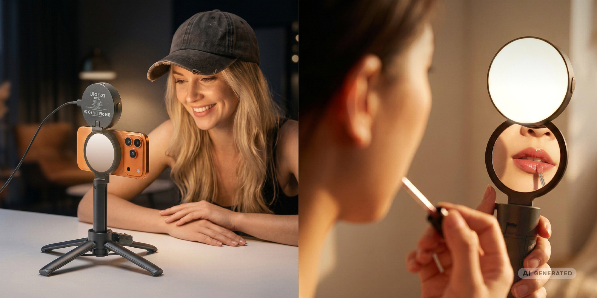 Selfie stick Ulanzi MT40 z lampą LED - WB (2500 K - 8500 K)