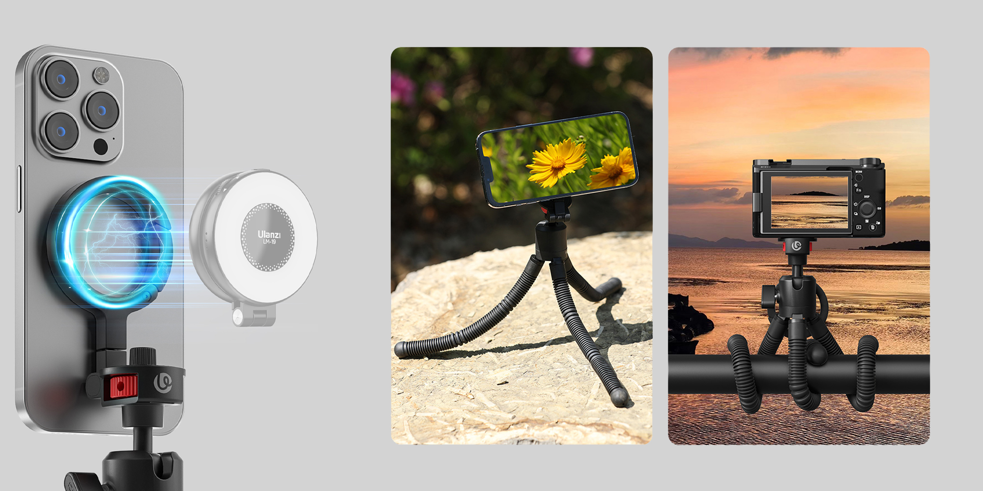 width=100% Statyw elastyczny Ulanzi MT30 - różne scenariusze użytkowania