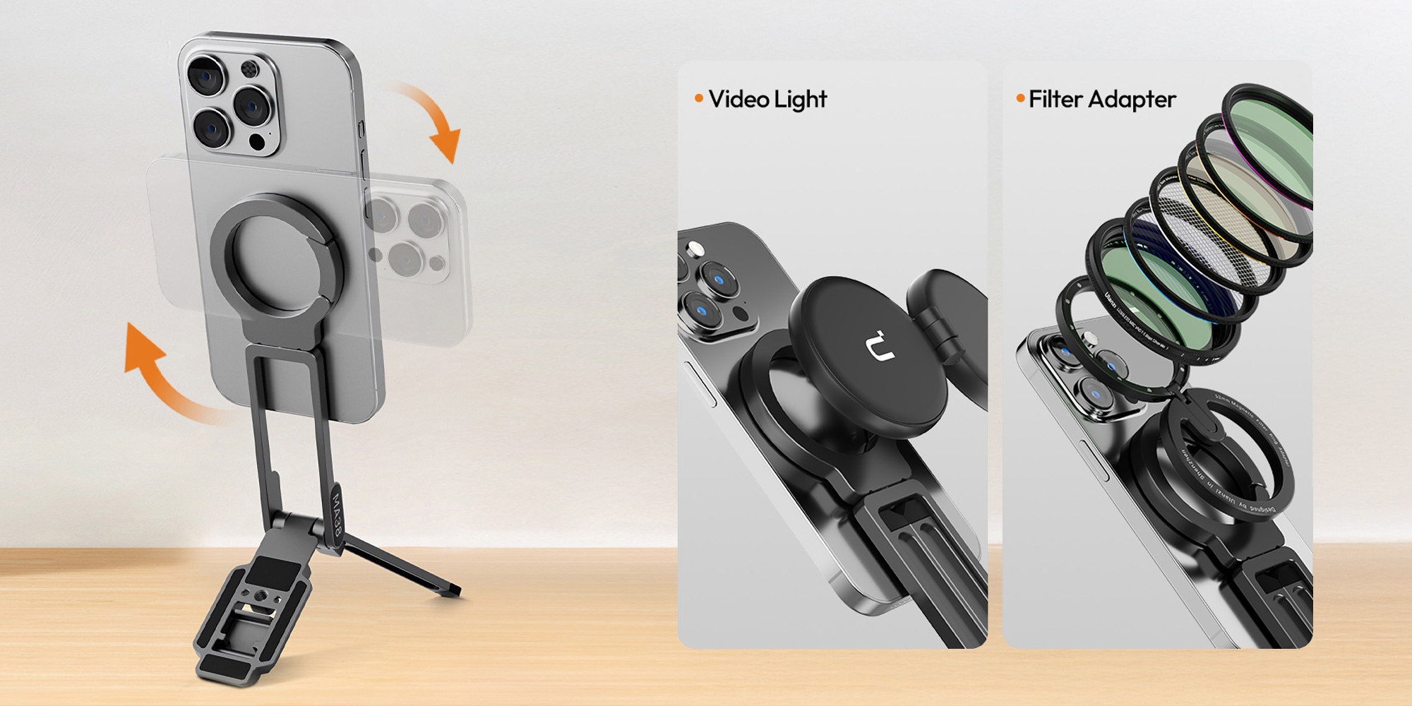 width=100% Uchwyt do smartfona Ulanzi MA38 prezentacja różnych sposobów montażu