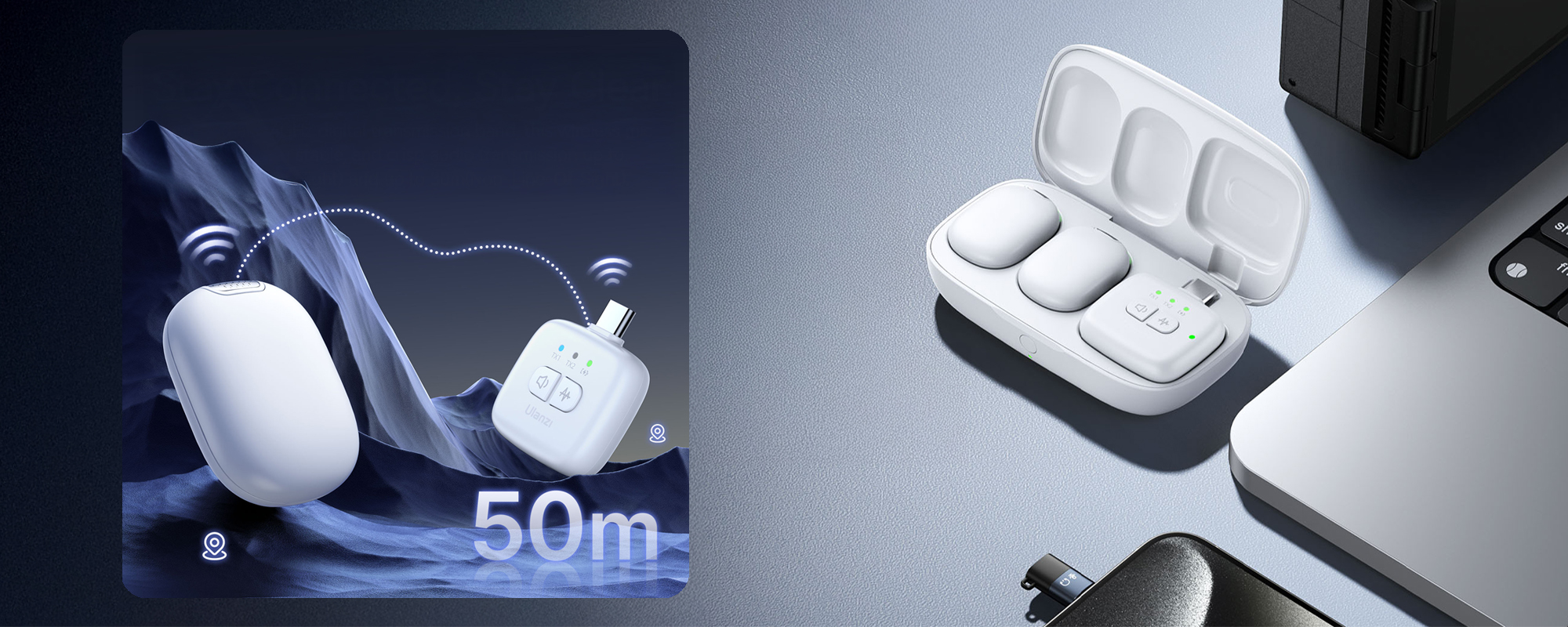 Zestaw do bezprzewodowej transmisji dźwięku Ulanzi A30 Tiny - USB-C, biały