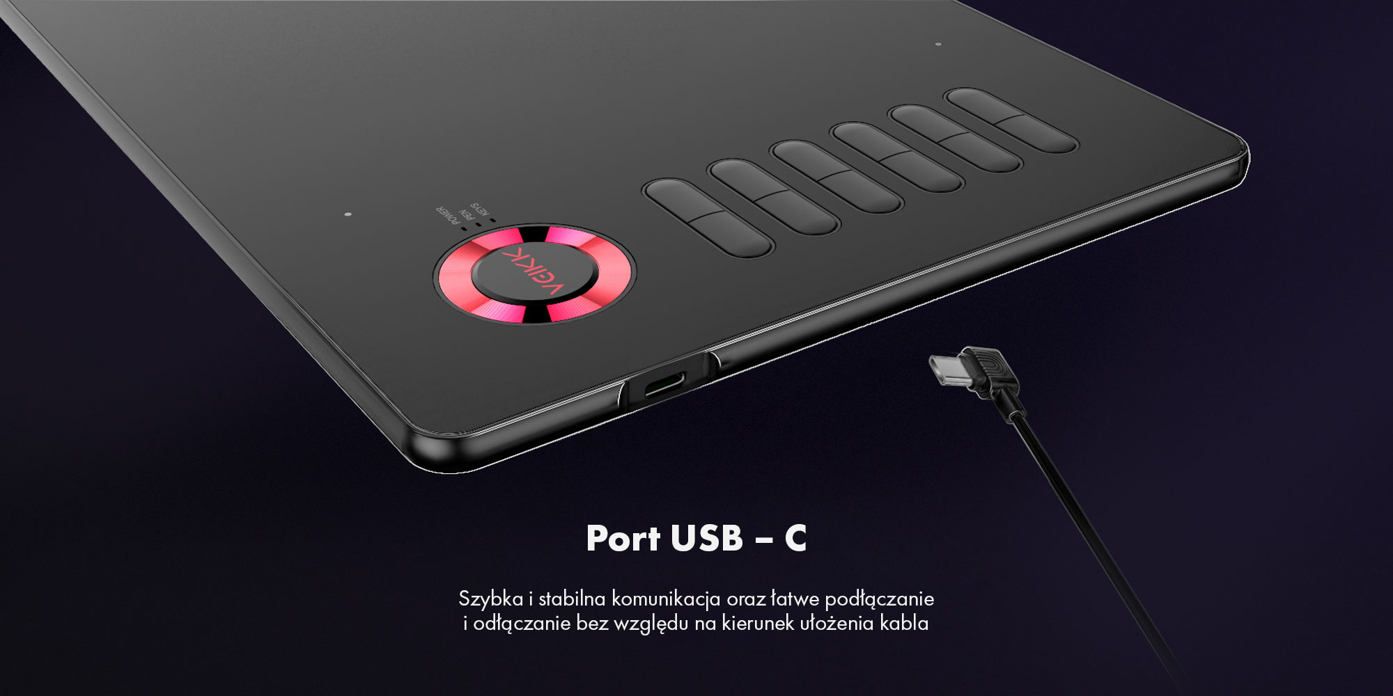 Graphic showing the USB-C port of the Veikk A15 graphics tablet