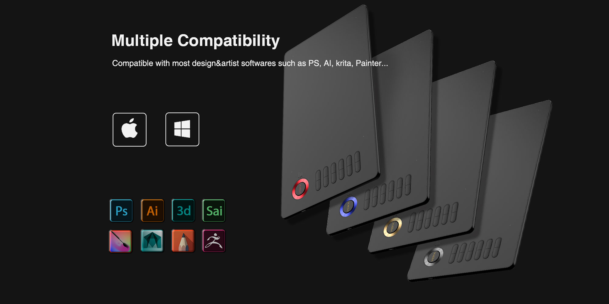 Graphic showing a list of tablet-compatible graphics programs