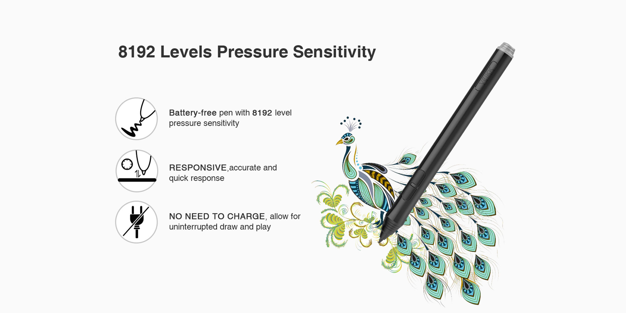 Graphic showing the features of the Veikk passive pen
