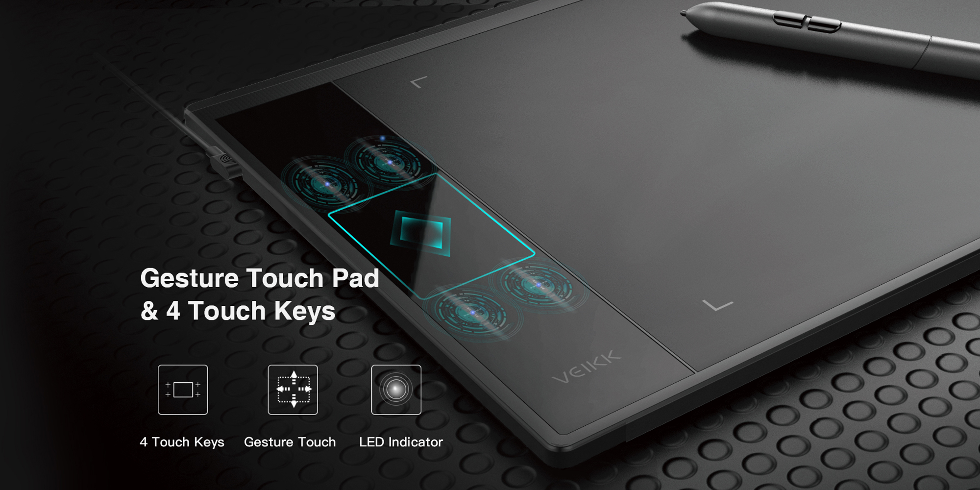 Grafika, na której wida? klawisze dotykowe oraz touchpad tabletu graficznego Veikk A30