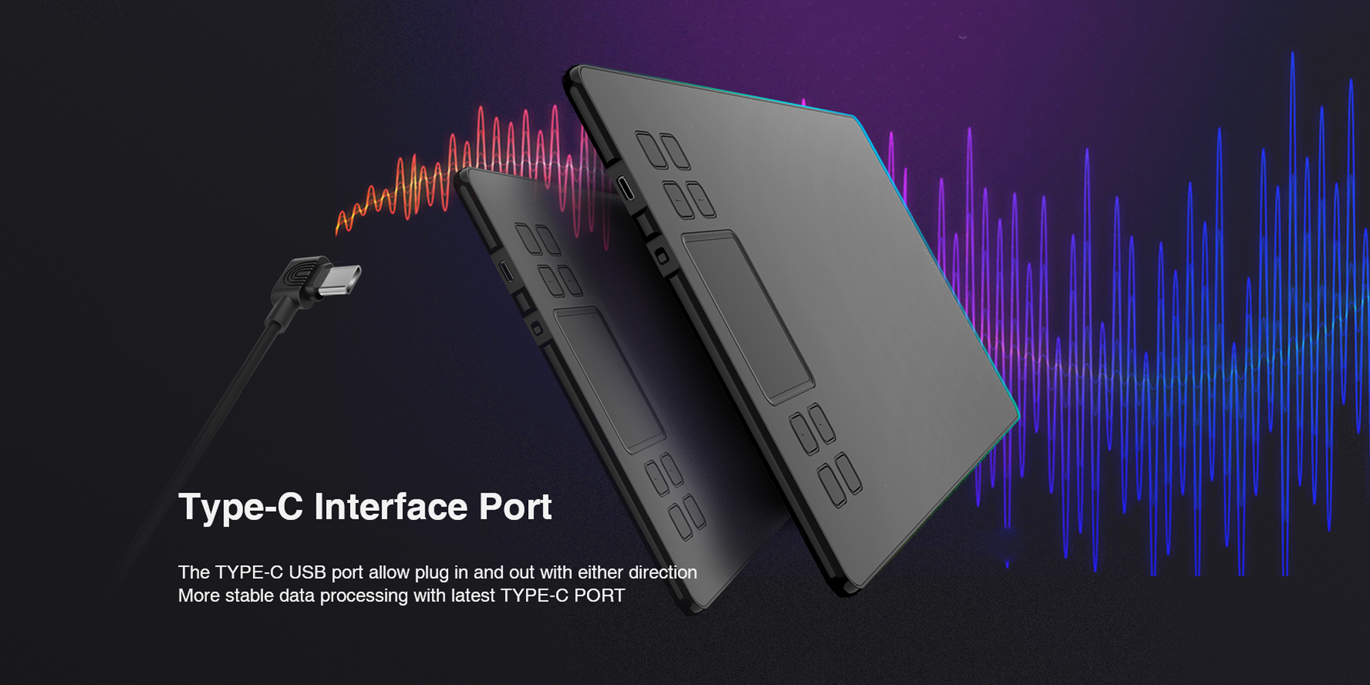 Grafika przedstawiająca port USB-C tabletu graficznego Veikk A50