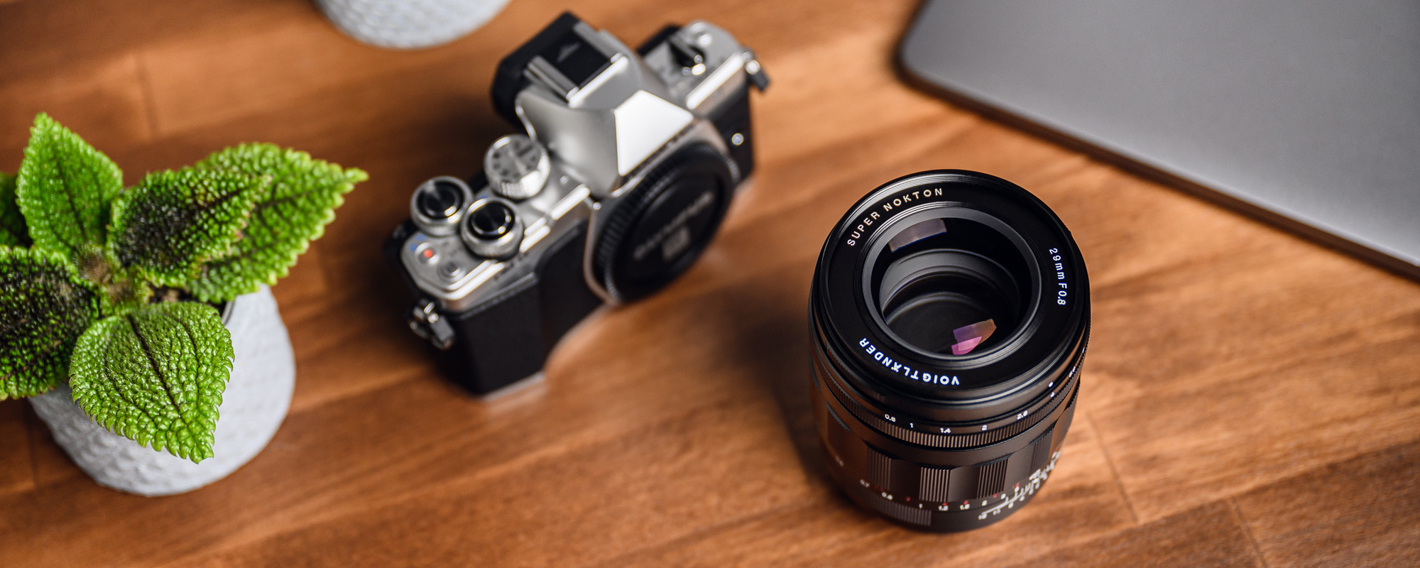 Voigtlander Super Nokton 29mm f/0.8 lens for Micro 4/3 on desktop