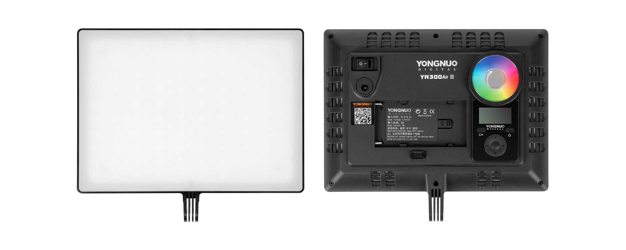 Lampa LED Yongnuo YN300 Air II - RGB, WB (3200 K - 5600 K) - przód i tył lampy