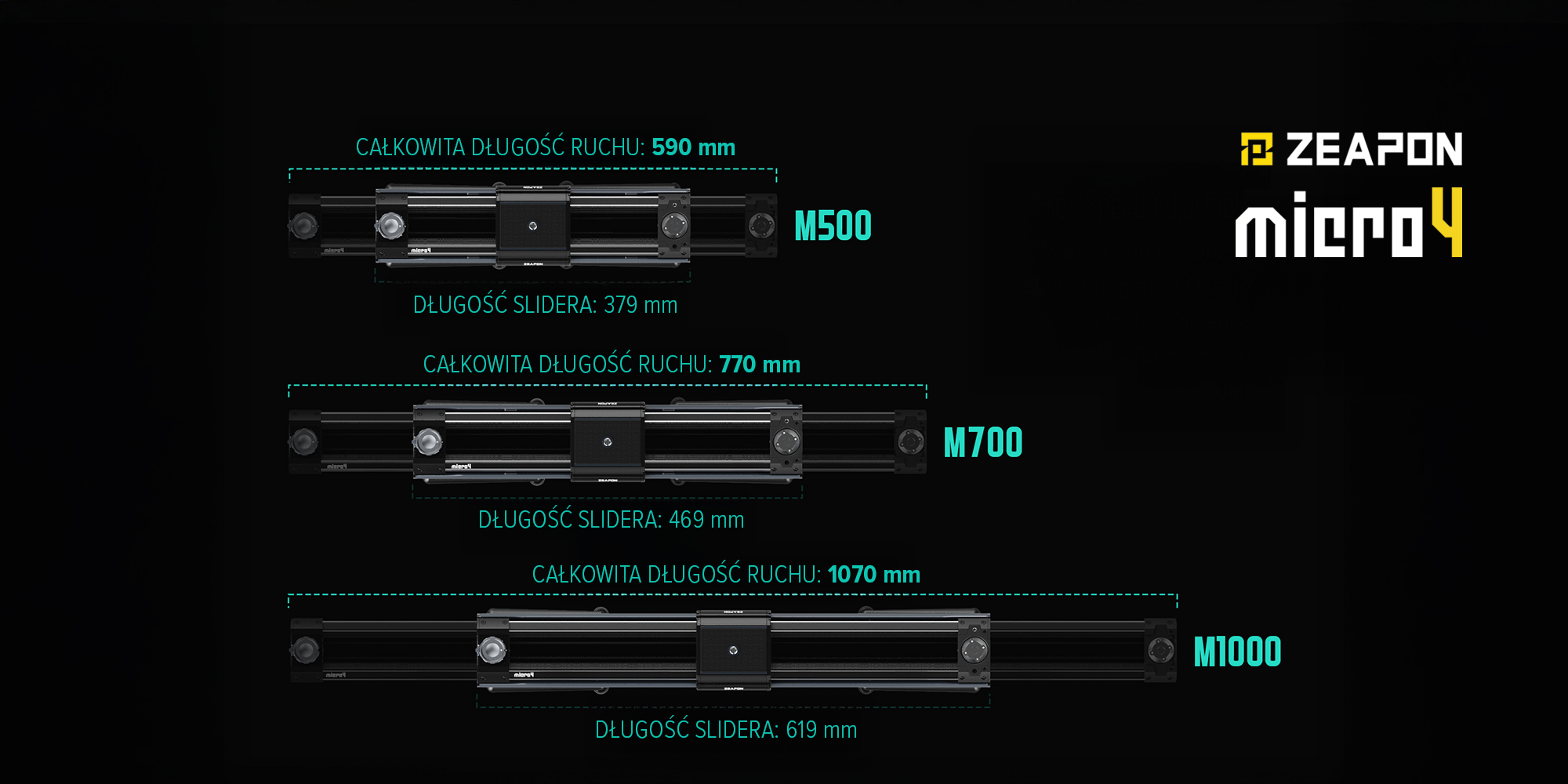 Slider Zeapon Micro 4 E700 z modułem napędowym - 590 mm zasięgu
